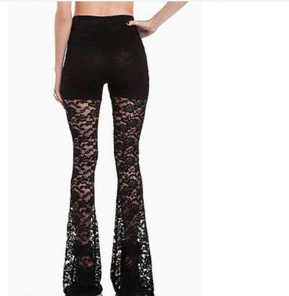 lace womens black ladies see-through mesh bell bottom long pants trousers, Black;white
lace womens black ladies see-through mesh bell bottom long pants trousers, Black;white