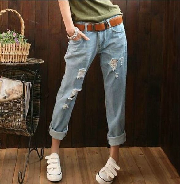 women summer spring plus size leisure hole relaxed capris jeans casual straight loose jeans, Blue
women summer spring plus size leisure hole relaxed capris jeans casual straight loose jeans, Blue