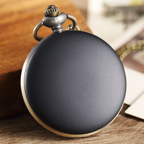 

vintage black smooth pocket watch men women necklace prendant gifts steampunk quartz men pocket watch fob chain relogio de bolso, Slivery;golden