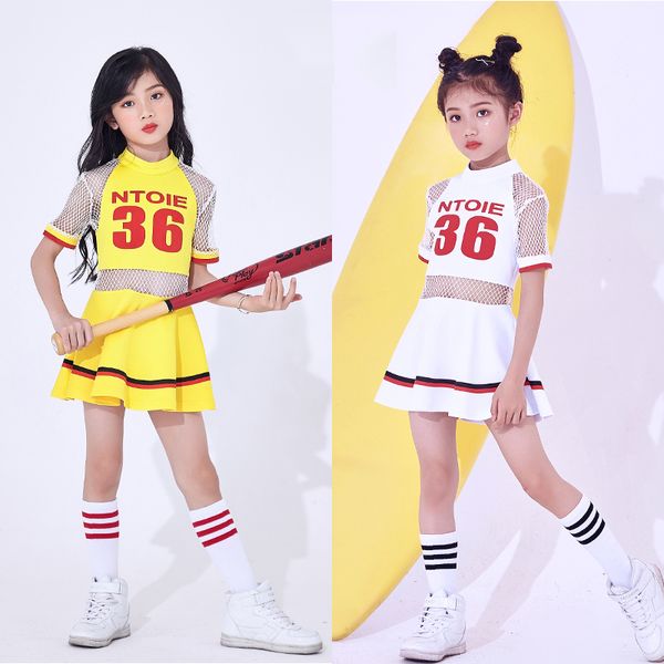 

children girl hip hop jazz costume modern ballroom dance wear clothing kids sequined sports clothes for girls cheerleaders, Black;red