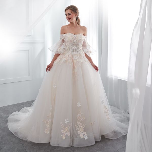2019 real garden 3d flowers off shoulder short sleeves arabic wedding dresses modest lace up corset bridal dresses country wedding gowns, White
2019 real garden 3d flowers off shoulder short sleeves arabic wedding dresses modest lace up corset bridal dresses country wedding gowns, White