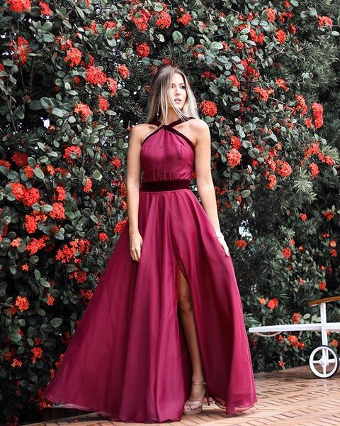 dark red chiffon a-line formal prom dresses simple dress for graduation wear leg slit evening party dresses with velvet, Black
dark red chiffon a-line formal prom dresses simple dress for graduation wear leg slit evening party dresses with velvet, Black