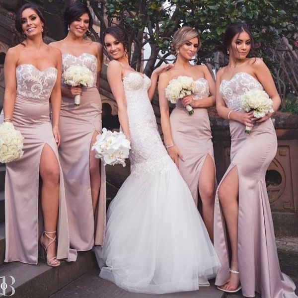 mermaid side split bridesmaid dresses appliqued sweetheart sleeveless zipper back wedding guest dress satin long prom dress party gowns, White;pink
mermaid side split bridesmaid dresses appliqued sweetheart sleeveless zipper back wedding guest dress satin long prom dress party gowns, White;pink