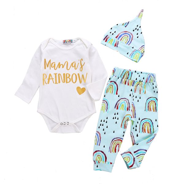 2018 newborn baby sets infant toddlers letters printing romper+rainbow long pants+hat 3pcs baby suits kids boutiques clothing, White
2018 newborn baby sets infant toddlers letters printing romper+rainbow long pants+hat 3pcs baby suits kids boutiques clothing, White