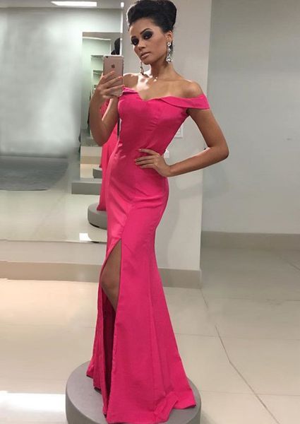 2018 pink evening dress formal gowns long off the shoulder with sleeves side slit simple prom party dress for women girls, Red
2018 pink evening dress formal gowns long off the shoulder with sleeves side slit simple prom party dress for women girls, Red