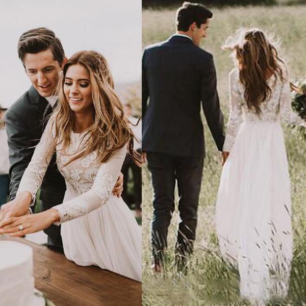 Bohemian Lace Wedding Dresses With Country Long Sleeves Floor Length A Line Lace Applique Chiffon Boho Bridal Gowns Cheap
Bohemian Lace Wedding Dresses With Country Long Sleeves Floor Length A Line Lace Applique Chiffon Boho Bridal Gowns Cheap