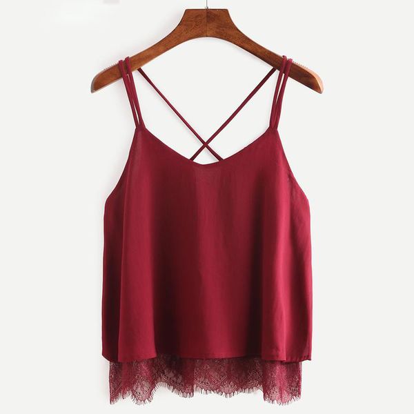 new arrival plain wine red spaghetti strap lace chiffon camisole cami tank korean summer female blusa cropped feminino, Black;white
new arrival plain wine red spaghetti strap lace chiffon camisole cami tank korean summer female blusa cropped feminino, Black;white