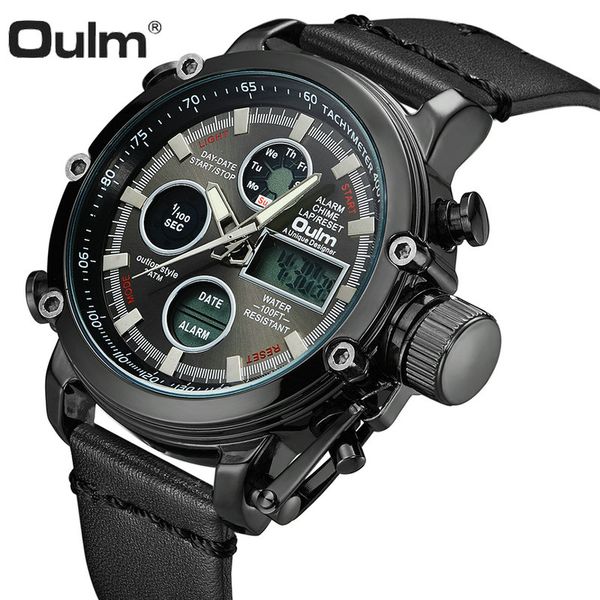 oulm digital dual time watch men leather strap chronograph calendar alarm waterproof led electronic wrist watches 2018, Slivery;brown
oulm digital dual time watch men leather strap chronograph calendar alarm waterproof led electronic wrist watches 2018, Slivery;brown