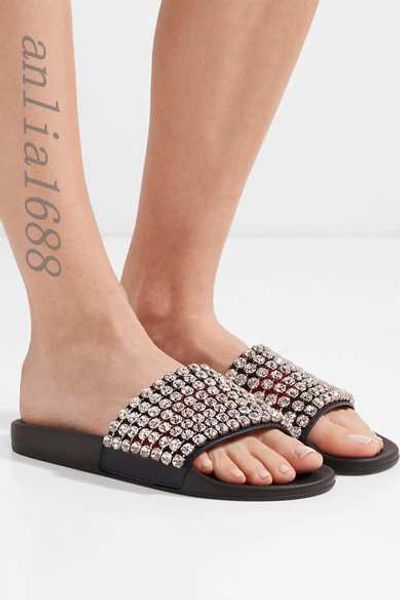 2018 womens fashion crystal-embellished leather and rubber slides sandals with rubber sole girls summer outdoor beach slippers, Black
2018 womens fashion crystal-embellished leather and rubber slides sandals with rubber sole girls summer outdoor beach slippers, Black