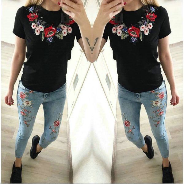 Floral Embroidery Summer T -Shirt Women Fashion High Cotton Tees Autumn Tops Casual Stretch Knitwear Short Sleeve Punk Tees Female
Floral Embroidery Summer T -Shirt Women Fashion High Cotton Tees Autumn Tops Casual Stretch Knitwear Short Sleeve Punk Tees Female