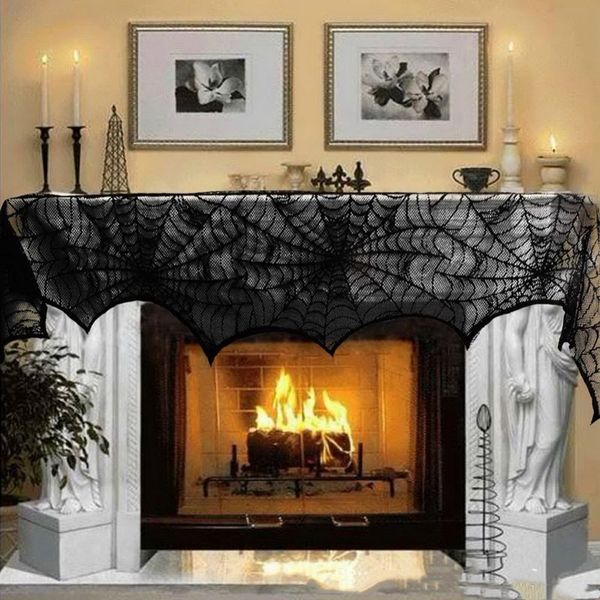 

halloween party cobweb spoof horrible black lace spider web fireplace scarf prop for home tablecover decoration 18x96 inch