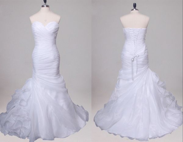 real p mermaid wedding dresses sweetheart neck ruffles corset back court train organza plus size wedding bridal gowns, White
real p mermaid wedding dresses sweetheart neck ruffles corset back court train organza plus size wedding bridal gowns, White