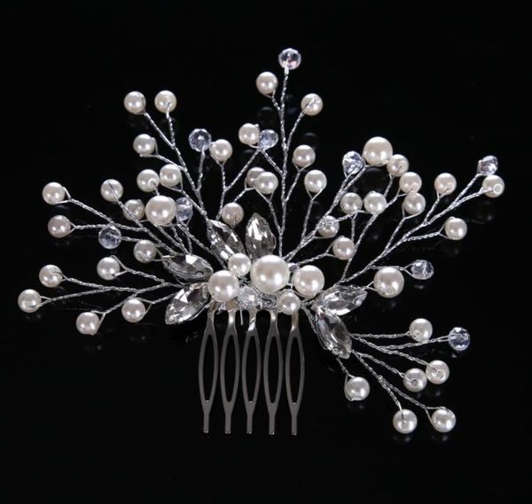 bride's head ornament, pearl hair comb and wedding bride ornament accessories, Silver