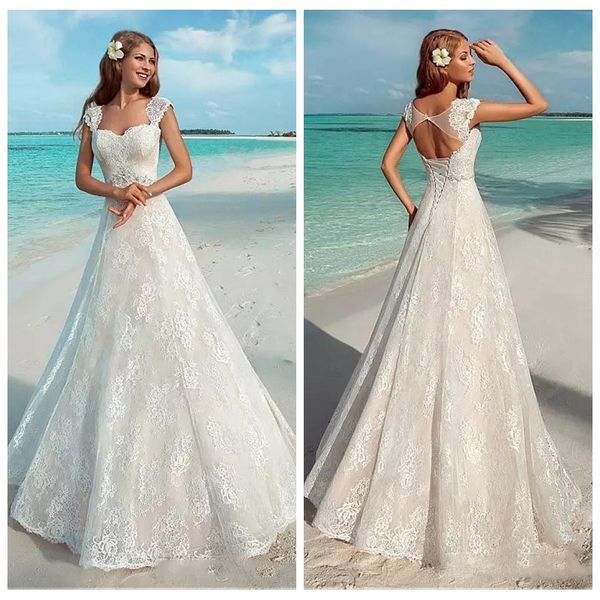 2019 vintage lace a-line summer beach wedding dresses custom full lace cap sleeve open back lace up bridal gowns vestidos de mariee, White
2019 vintage lace a-line summer beach wedding dresses custom full lace cap sleeve open back lace up bridal gowns vestidos de mariee, White