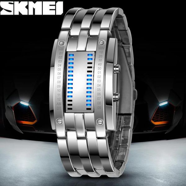 luxury lovers' wristwatch waterproof men women stainless steel blue binary luminous led electronic display sport watches fashion, Slivery;brown
luxury lovers' wristwatch waterproof men women stainless steel blue binary luminous led electronic display sport watches fashion, Slivery;brown