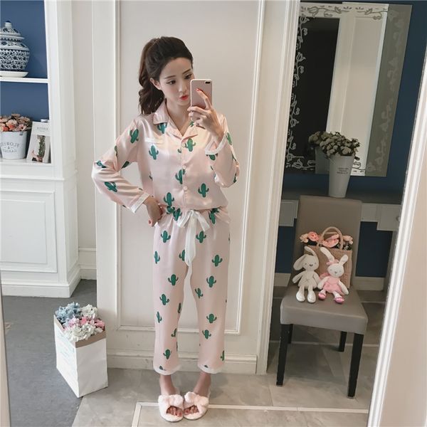 2018 spring summer pajamas woman pyjamas imitate silk printing long sleeve, Blue;gray
2018 spring summer pajamas woman pyjamas imitate silk printing long sleeve, Blue;gray