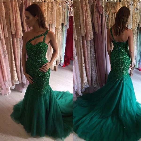 green one shoulder mermaid shinning beads crystal prom dresses lace up party dresses luxury evening gowns, Black
green one shoulder mermaid shinning beads crystal prom dresses lace up party dresses luxury evening gowns, Black