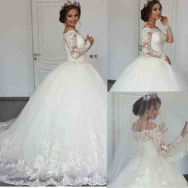 2018 off the shoulder ball gown wedding dresses with long sleeves tulle lace appliqued wedding gown vestidos de novia ba9666, White
2018 off the shoulder ball gown wedding dresses with long sleeves tulle lace appliqued wedding gown vestidos de novia ba9666, White