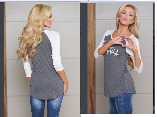 women summer casual o-neck happy print letters t-shirt three-quarter sleeves female students t shirt, White
women summer casual o-neck happy print letters t-shirt three-quarter sleeves female students t shirt, White