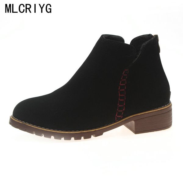 2018 new ankle women's concise boots autumn vintage zipper flock shoes med heels sewing soft office ladies daily dress boots, Black
2018 new ankle women's concise boots autumn vintage zipper flock shoes med heels sewing soft office ladies daily dress boots, Black
