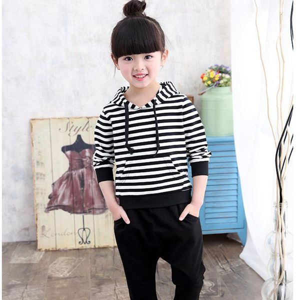 big size 3-15 years little girls clothing sport suits spring kids hooded outfits baby girl striped black white tracksuit
big size 3-15 years little girls clothing sport suits spring kids hooded outfits baby girl striped black white tracksuit