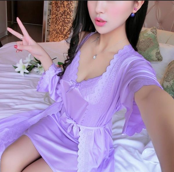 new autumn lady ice silk two-piece home service strap pajamas cute nightdress wholesale discount robe sets, Black;red
new autumn lady ice silk two-piece home service strap pajamas cute nightdress wholesale discount robe sets, Black;red