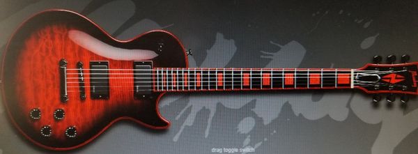 rare quilted maple red window burst electric guitar ebony fingerboard, red body & neck & headstock binding, emg pickups, black hardware
rare quilted maple red window burst electric guitar ebony fingerboard, red body & neck & headstock binding, emg pickups, black hardware