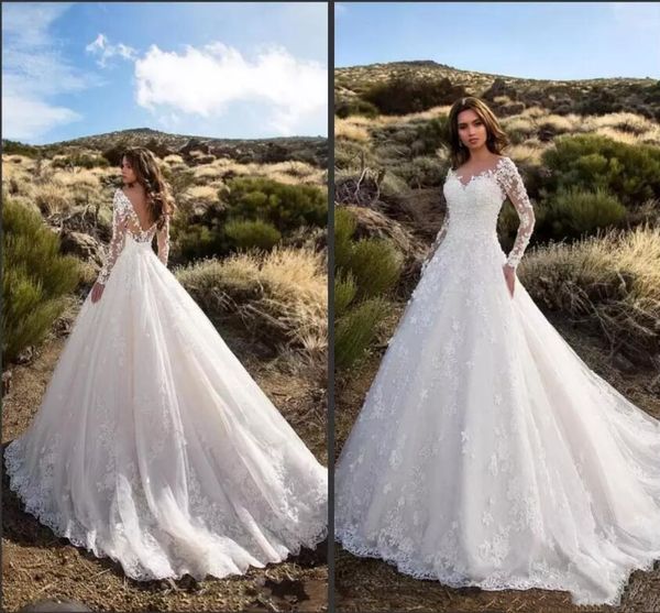 2019 new modest long sleeve wedding dresses lace appliqued backless bridal gowns v neck garden country wedding dress robe de mariage, White
2019 new modest long sleeve wedding dresses lace appliqued backless bridal gowns v neck garden country wedding dress robe de mariage, White