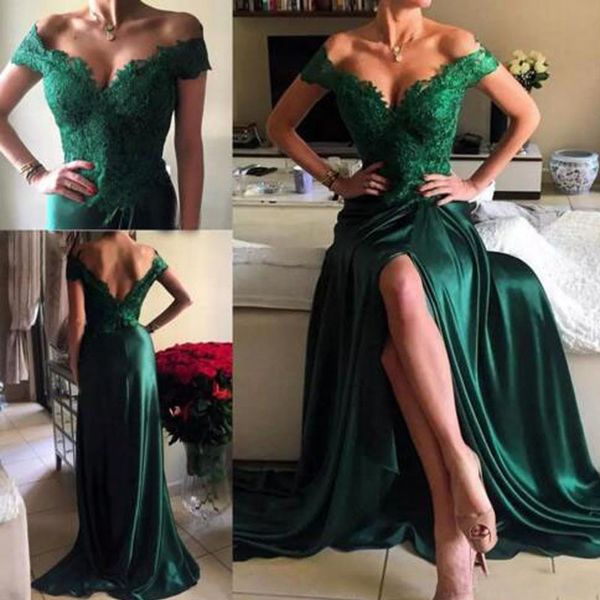 new prom dresses off shoulder cap sleeves hunter green lace appliques side split open back formal party dress evening gowns, Black
new prom dresses off shoulder cap sleeves hunter green lace appliques side split open back formal party dress evening gowns, Black