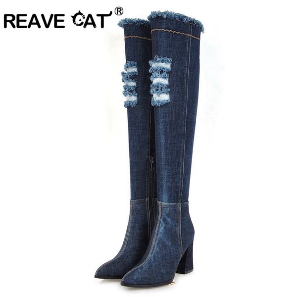 reave cat botas mujer over the knee shoes woman spring autumn winter pointed toe black blue zipper denim fashion casaul a1458
reave cat botas mujer over the knee shoes woman spring autumn winter pointed toe black blue zipper denim fashion casaul a1458