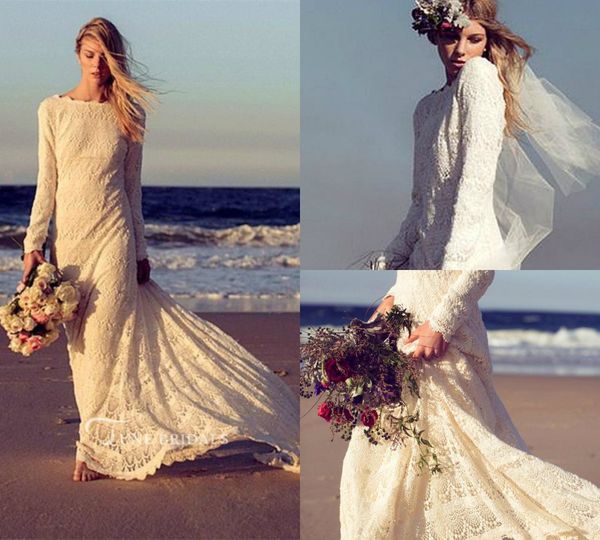 a line bohemian wedding dresses lace sweep train long sleeves sweep train jewel neck country bridal gowns plus size boho wedding dress, White
a line bohemian wedding dresses lace sweep train long sleeves sweep train jewel neck country bridal gowns plus size boho wedding dress, White
