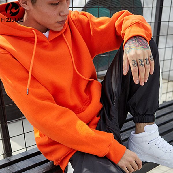 

wholesale-fashion color hooides men's thick clothes winter sweatshirts men hip hop streetwear solid fleece hoody man clothing usa size, Black