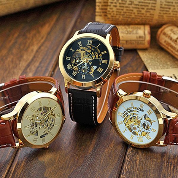3 color men's fashion roman numerals mechanical skeleton hollow dial wrist watch gift, Slivery;brown
3 color men's fashion roman numerals mechanical skeleton hollow dial wrist watch gift, Slivery;brown