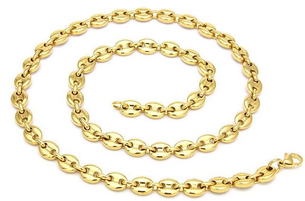 14K gold high-end men's hip hop 316L stainless steel coffee bean chain pig nose chain button necklace
14K gold high-end men's hip hop 316L stainless steel coffee bean chain pig nose chain button necklace
