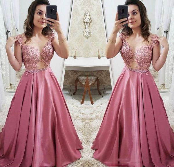 simple pink long prom dresses with lace cap sleeve sheath floor length satin evening gowns formal party gowns, Black
simple pink long prom dresses with lace cap sleeve sheath floor length satin evening gowns formal party gowns, Black