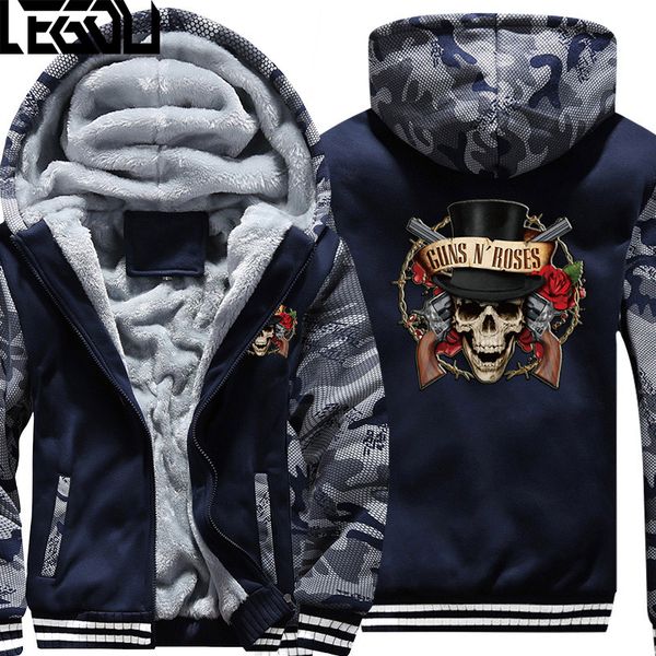 

rock music guns n roses men hoodies winter camouflage hoodies men zipper fleece sweatshirts coat usa size, Black