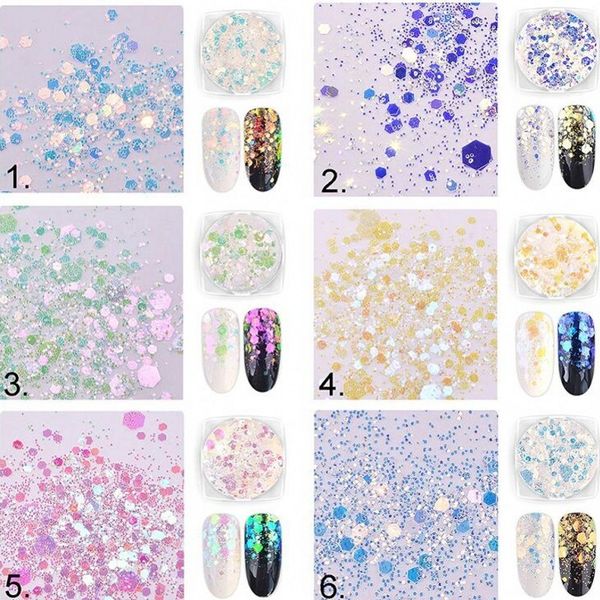 2018 new 6boxes aurora nail sequins ultra-thin mermaid hexagon flakes slice mixed glitter powder 3d nail art decoration st0923, Silver;gold
2018 new 6boxes aurora nail sequins ultra-thin mermaid hexagon flakes slice mixed glitter powder 3d nail art decoration st0923, Silver;gold