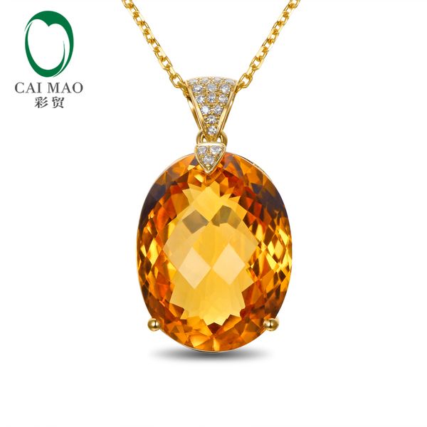 

caimao jewelry natural 15x19mm oval cut citrine 14k yellow gold pendant with round diamond, Silver