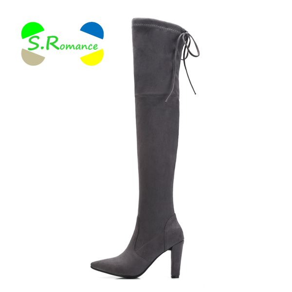 s.romance women boots woman shoes over the knee high flock upper supper high suqare heels pointed toe 2018 new fashion sb186, Black
s.romance women boots woman shoes over the knee high flock upper supper high suqare heels pointed toe 2018 new fashion sb186, Black