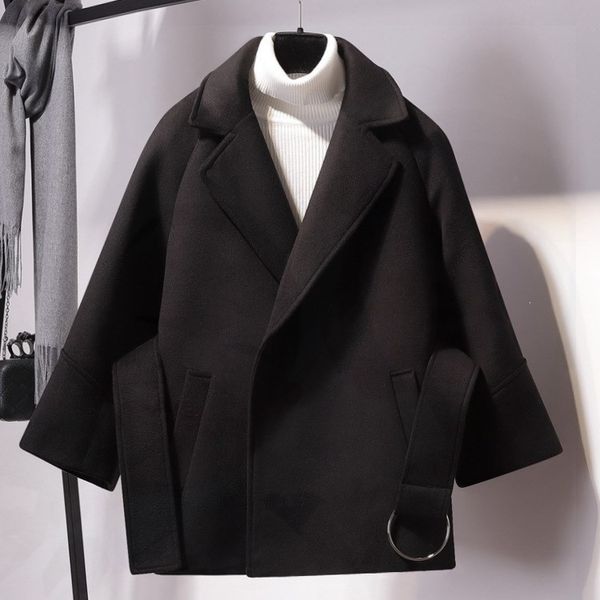 fashion winter black short woolen outwear women 2018 female long sleeve cloak jackets single button belt khaki jacket
fashion winter black short woolen outwear women 2018 female long sleeve cloak jackets single button belt khaki jacket