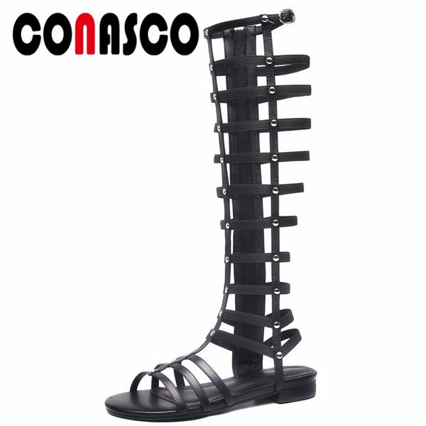 conasco women knee high boots genuine leather summer sandals party wedding zipper punk rome shoes woman prom shoes, Black
conasco women knee high boots genuine leather summer sandals party wedding zipper punk rome shoes woman prom shoes, Black
