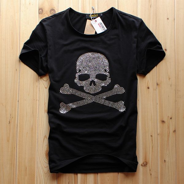 men's short-sleeved round-collar skullhead drill t-shirt in summer new style of half-sleeved bottom shirt, White;black
men's short-sleeved round-collar skullhead drill t-shirt in summer new style of half-sleeved bottom shirt, White;black