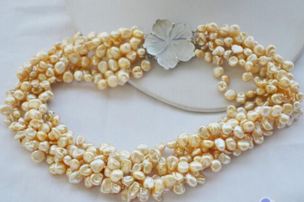 6row 17'' champagne baroque lamina keshi reborn pearl necklace, Silver