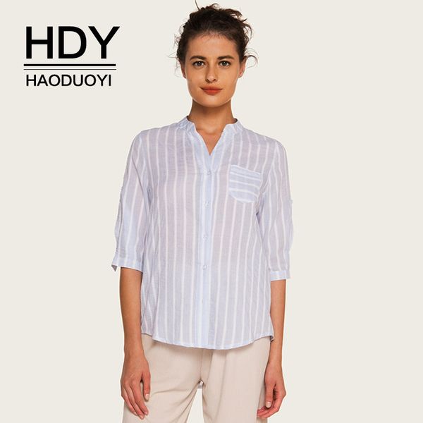 hdy haoduoyi blue striped shirts women v neck half sleeve blouses with pockets office ladies work blouse 2018 summer autumn, White
hdy haoduoyi blue striped shirts women v neck half sleeve blouses with pockets office ladies work blouse 2018 summer autumn, White