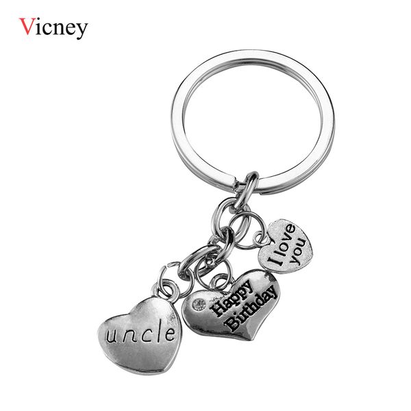 three heart keychain happy birthday uncle i love you key chain as birthday gift fashion jewelry accessories keychain gift, Silver
three heart keychain happy birthday uncle i love you key chain as birthday gift fashion jewelry accessories keychain gift, Silver