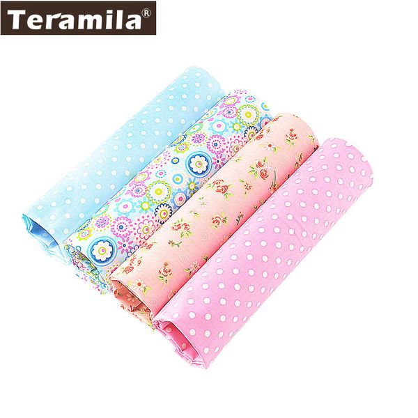 

4pcs/lot 40cmx50cm floral dots teramila cotton fabric fat quarter bundle quilting patchwork sewing clothe bedding tissus tilda, Black;white