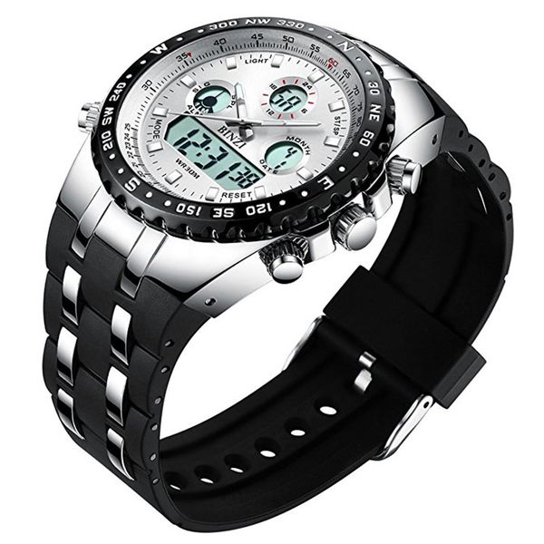 binzi sports watches men multfunctional dual display led digital wristwatches big dial metal army sporty watch relogio, Slivery;brown
binzi sports watches men multfunctional dual display led digital wristwatches big dial metal army sporty watch relogio, Slivery;brown