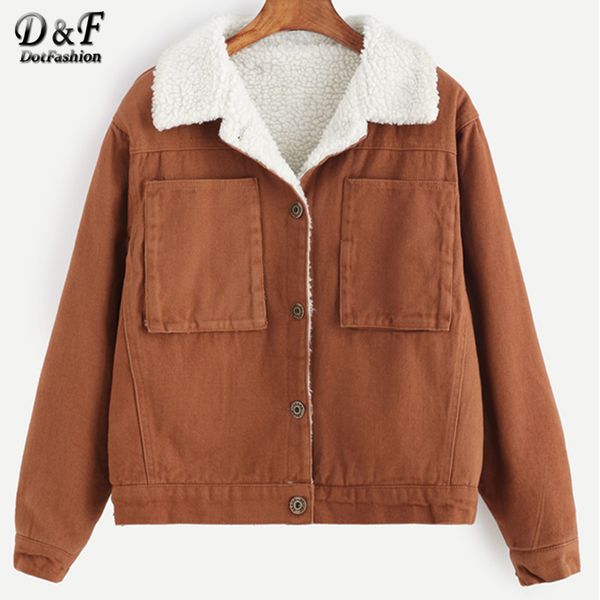 dotfashion single breasted sherpa lined jacket 2017 autumn/winter outwear khaki long sleeve coat women casual short jacket, Black;brown
dotfashion single breasted sherpa lined jacket 2017 autumn/winter outwear khaki long sleeve coat women casual short jacket, Black;brown
