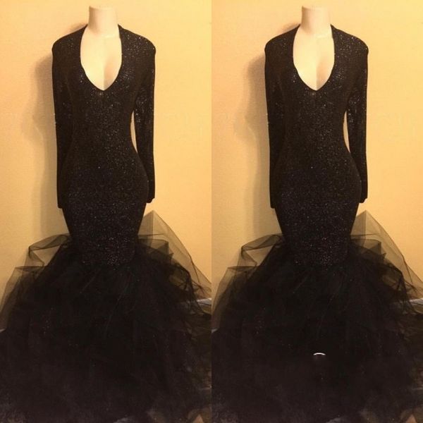 black long sleeves evening dresses deep v neck sequins tulle mermaid prom dress 2018 zipper back count train celebrity party gowns vestidos, Black;red
black long sleeves evening dresses deep v neck sequins tulle mermaid prom dress 2018 zipper back count train celebrity party gowns vestidos, Black;red