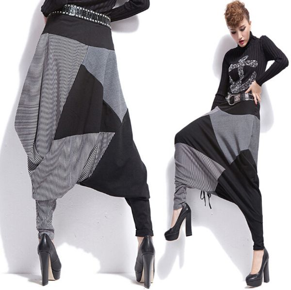 spring womens street pants trendy black and gray constrast patchwork hip hop style womans harem pants, Black;white
spring womens street pants trendy black and gray constrast patchwork hip hop style womans harem pants, Black;white